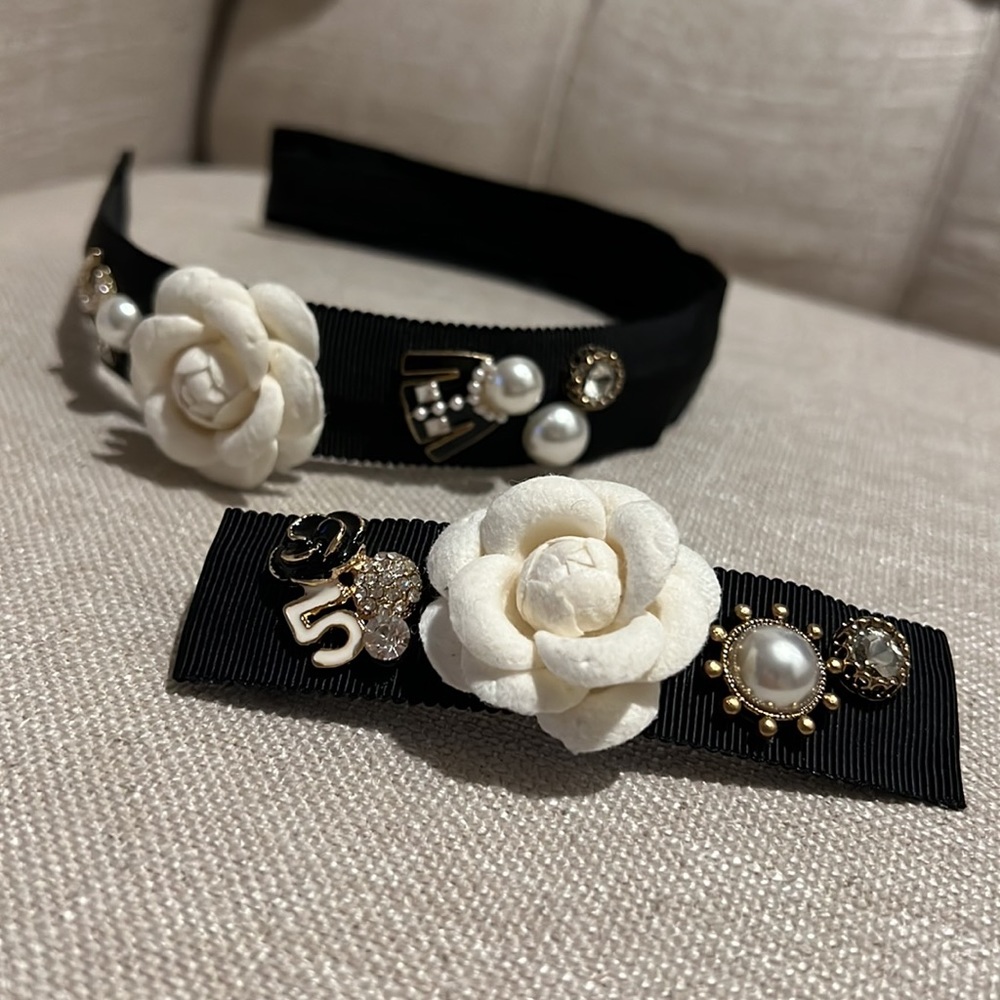Brand new Chanel style gross grain headband and barrette :)